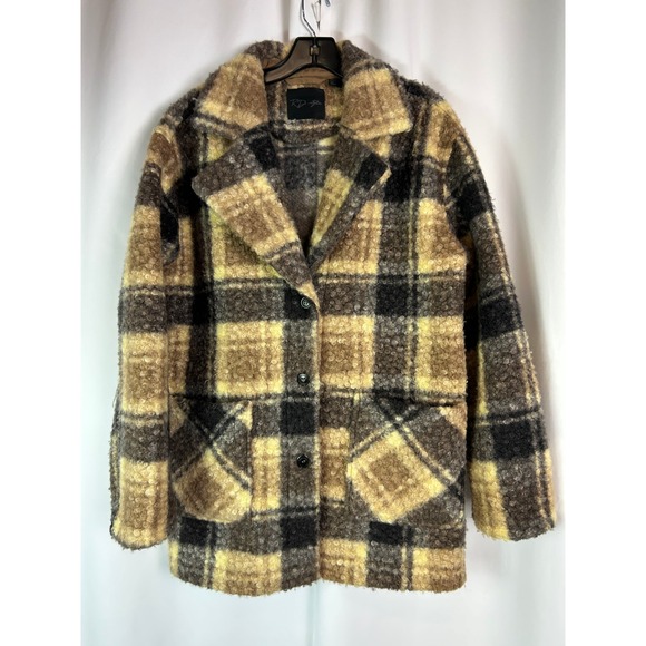 RD Style Jackets & Blazers - RD Style Plaid Boucle Shacket Jacket Brown Yellow Tan XS  Cozy Cabincore